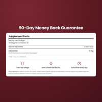 Supplement facts - astaxanthin 12mg, 60 softgels, 90-day money back guarantee