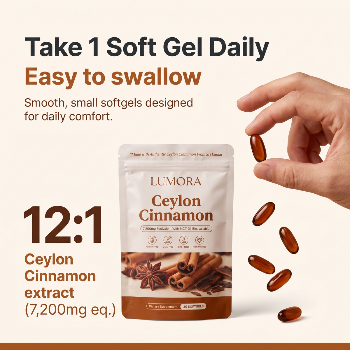 Ceylon Cinnamon 7200mg Equivalent with MCT Oil