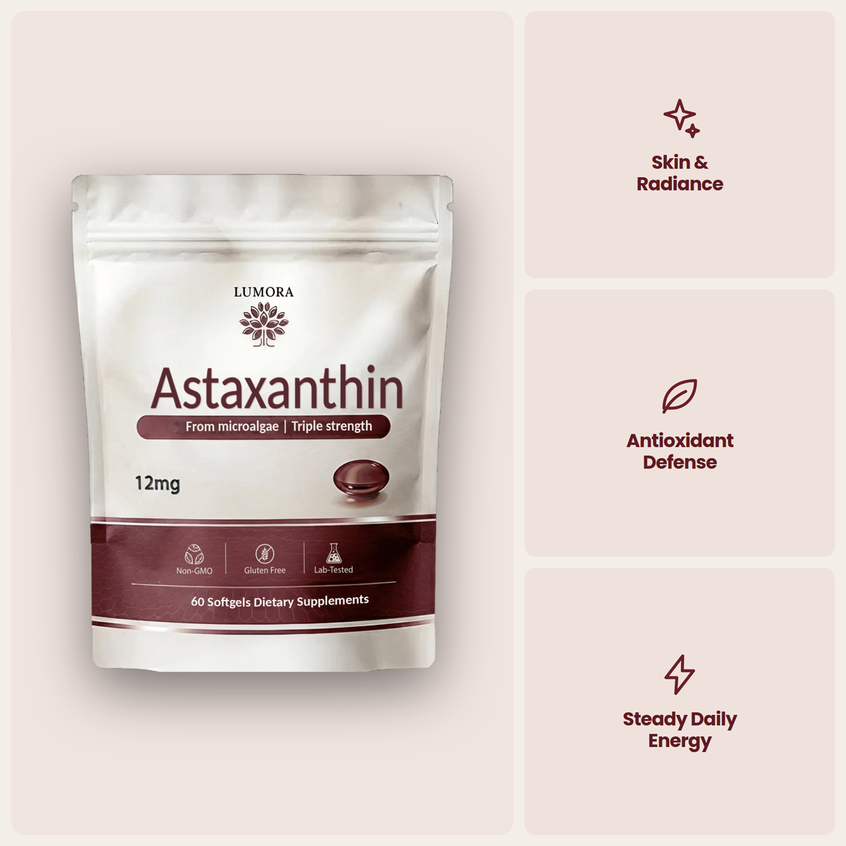 First order free bonus Lumora Astaxanthin 12mg Softgels